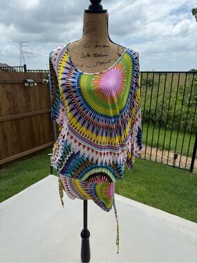 Vibrant Multicolor Geometric Scoop Neck Top